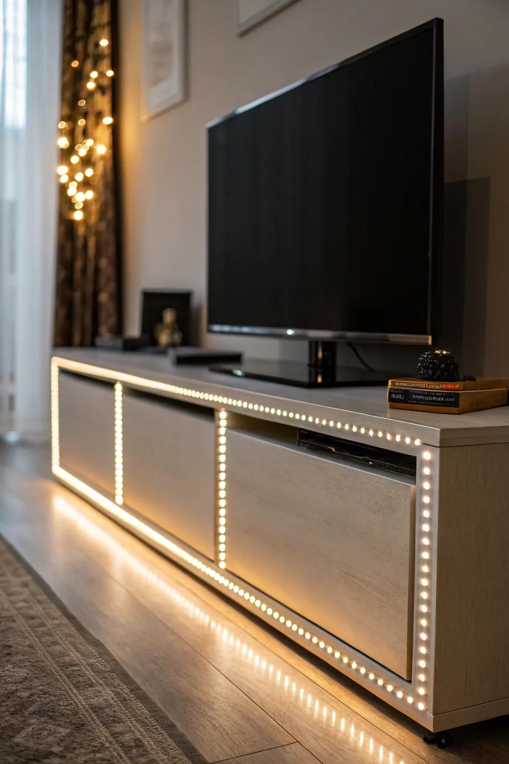 Decorative lighting adds drama and warmth to your TV area.