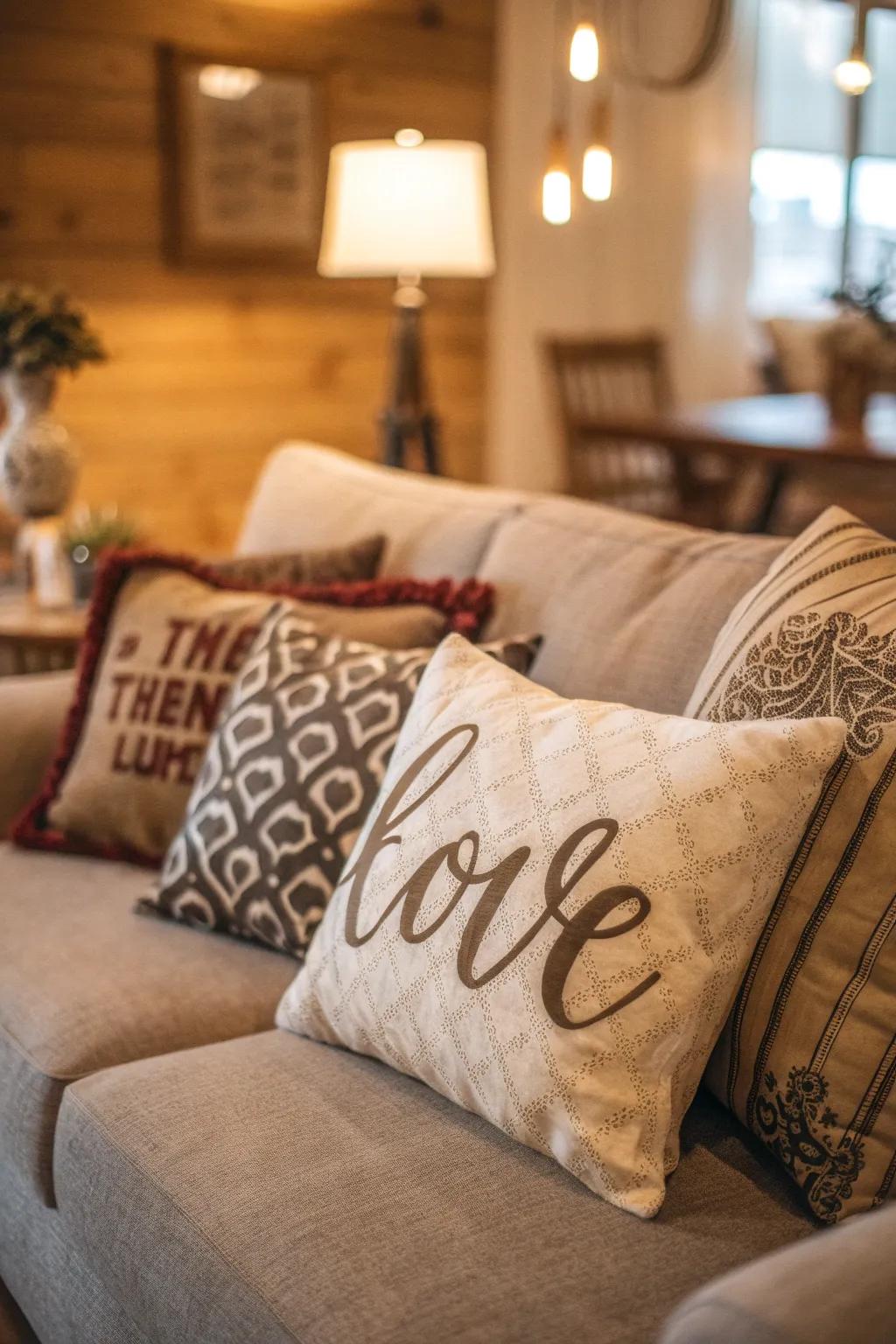 Lettering on textiles adds unexpected appeal.