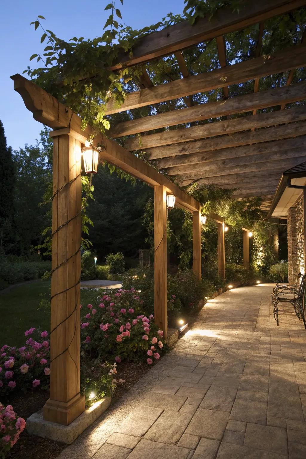 Under-eave lighting transforms a gazebo into an enchanting space.