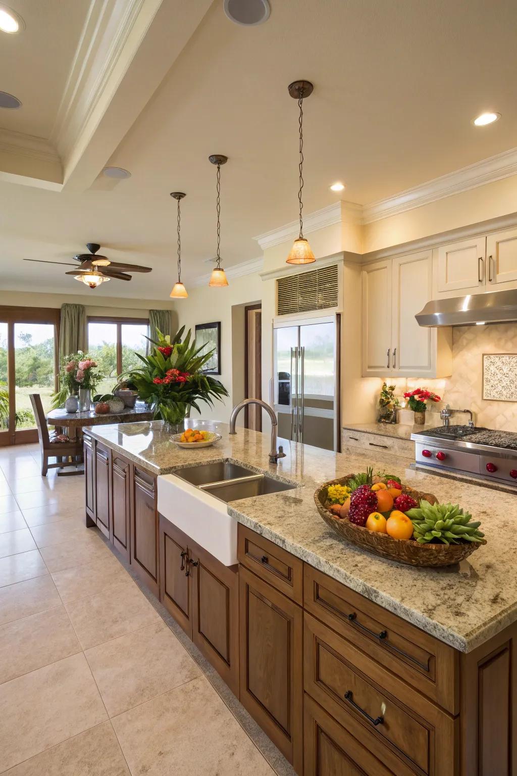 A multi-cook kitchen invites communal meal preparation.