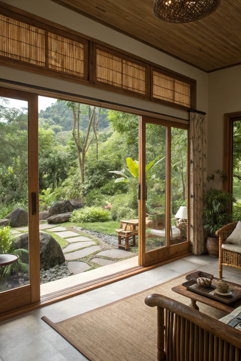 Wooden shades bring warmth and a natural vibe.
