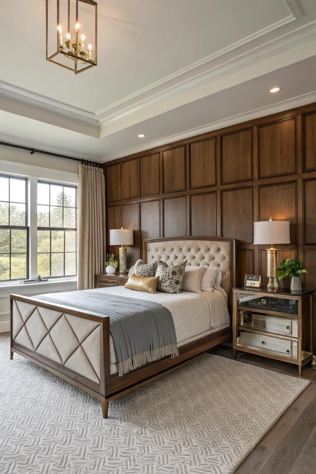 A combination of materials in paneling introduces a modern touch to your bedroom.
