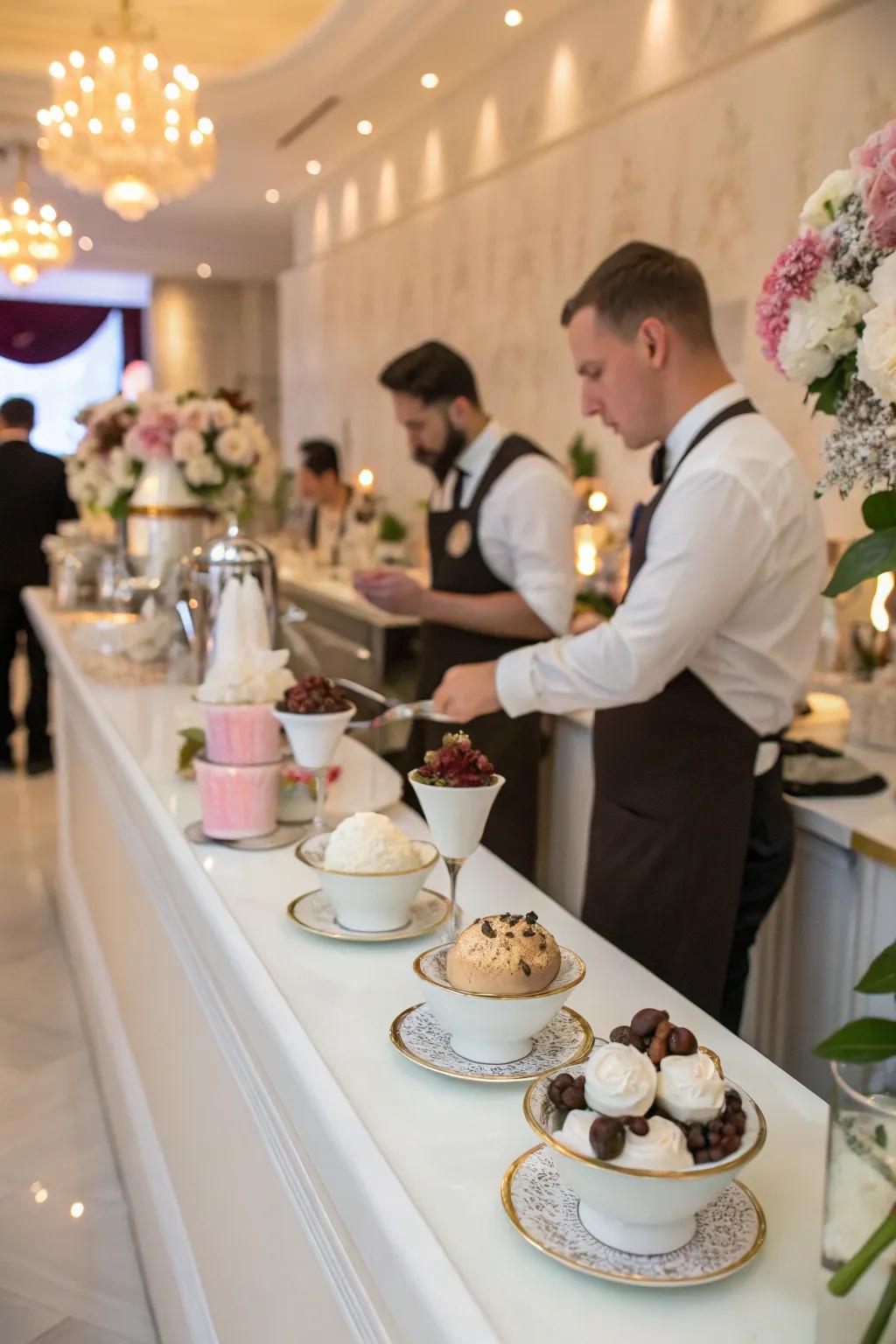 Coffee frozen cream indulgences at a wedding coffee corner.