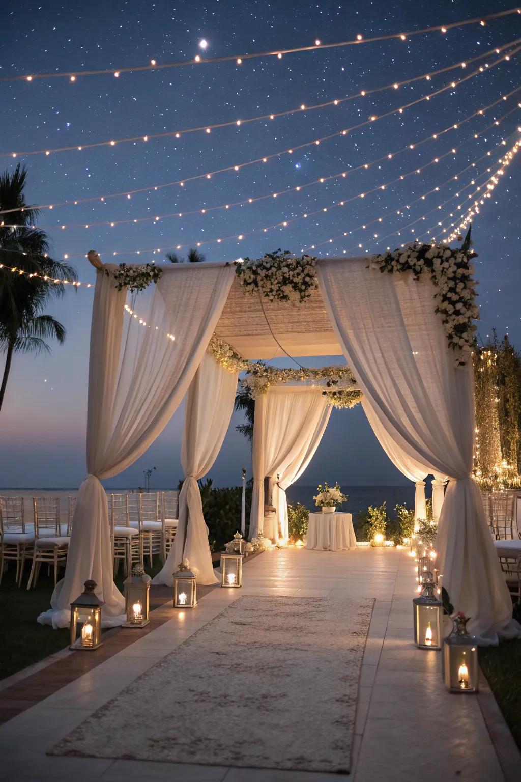 Capture moonlit magic with heavenly drapery and twinkling lights.