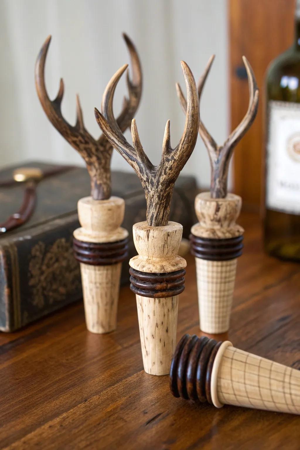 Antler bottle stoppers as a rustic and unique wedding favor