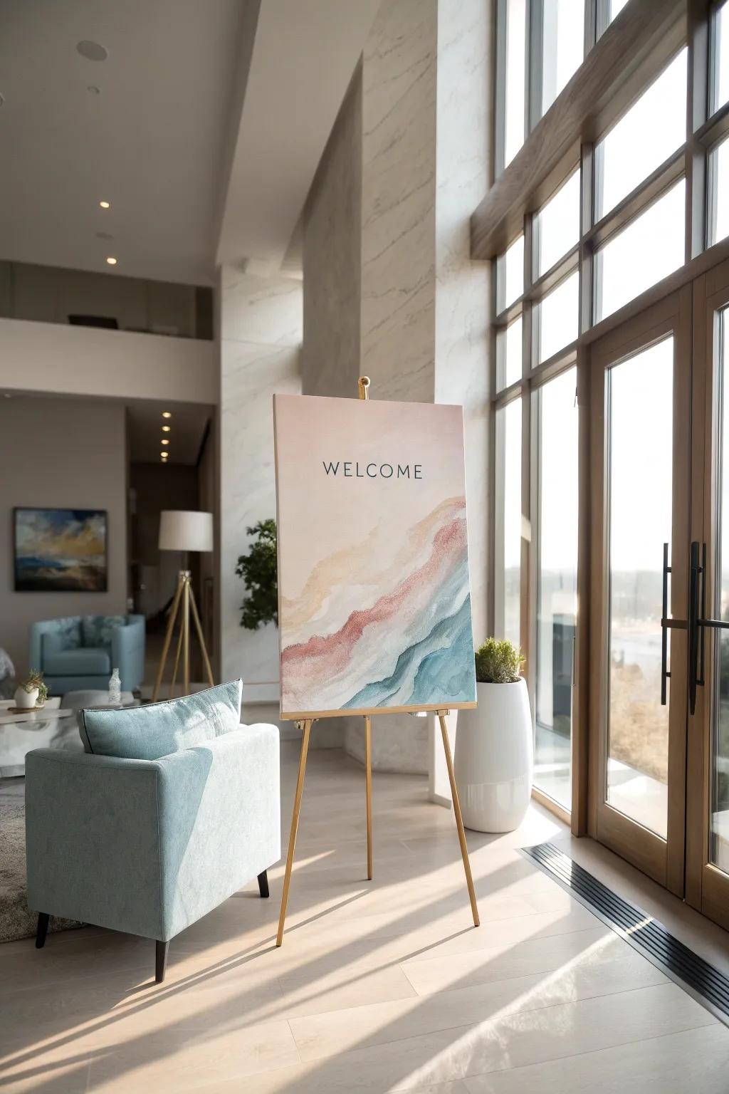 Command attention through an abstract art reception.