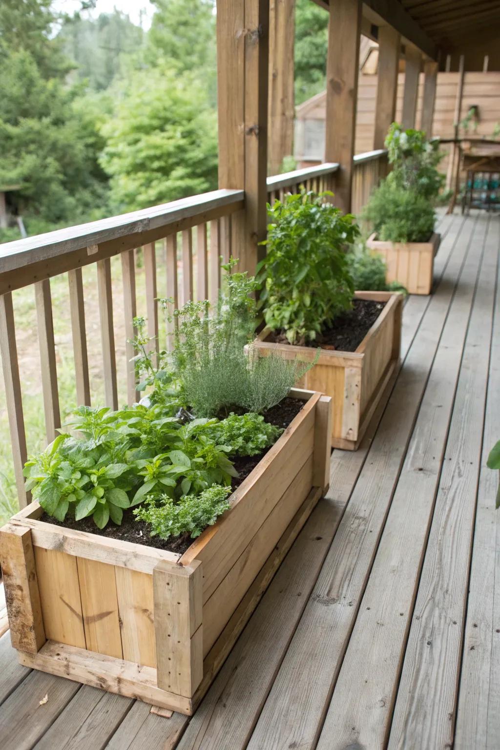 Cedar planting boxes for a natural touch.