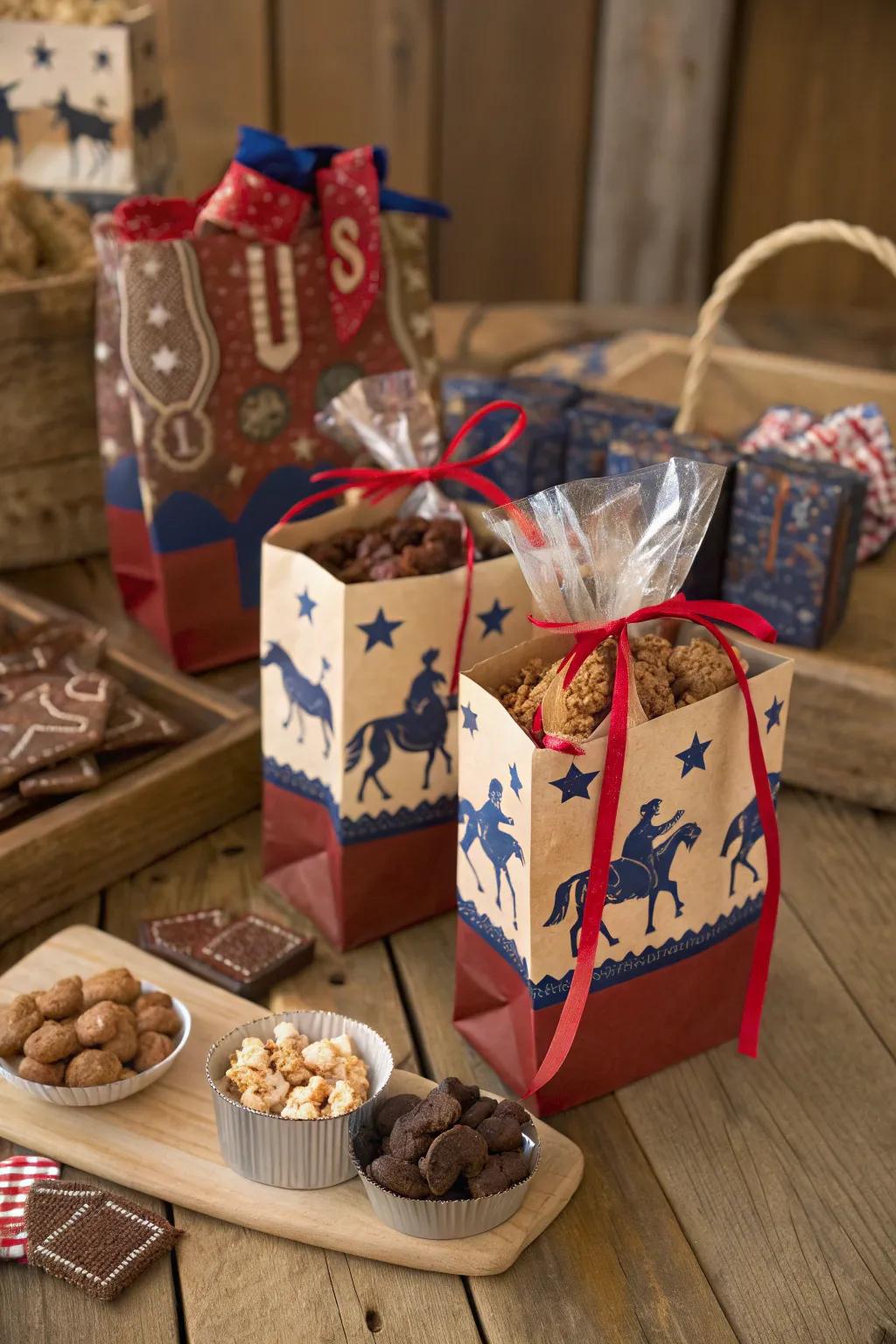 Western-themed gift bags are a sweet farewell for visitors.