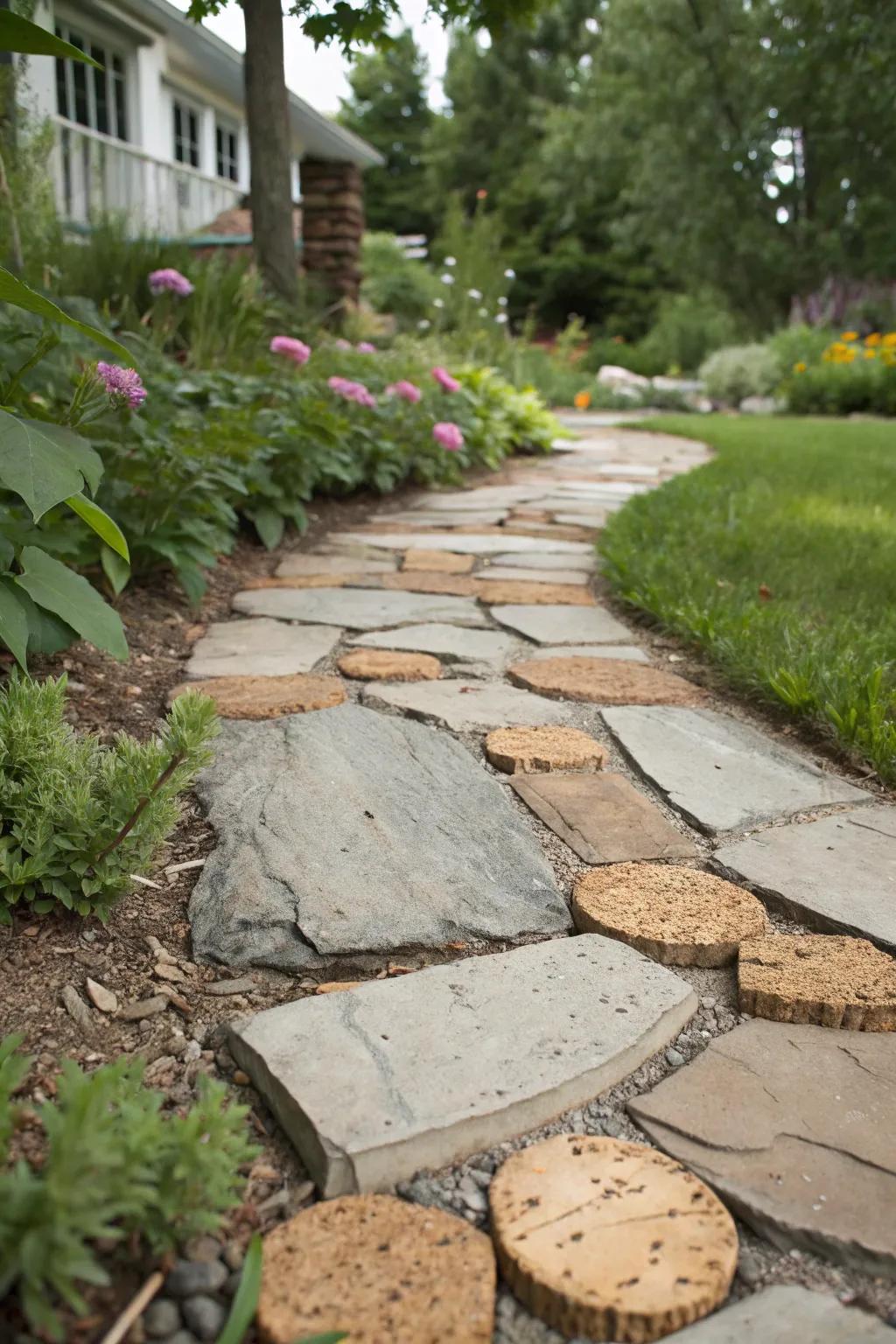 Cork provides a gentle, eco-conscious option for stone pathways.