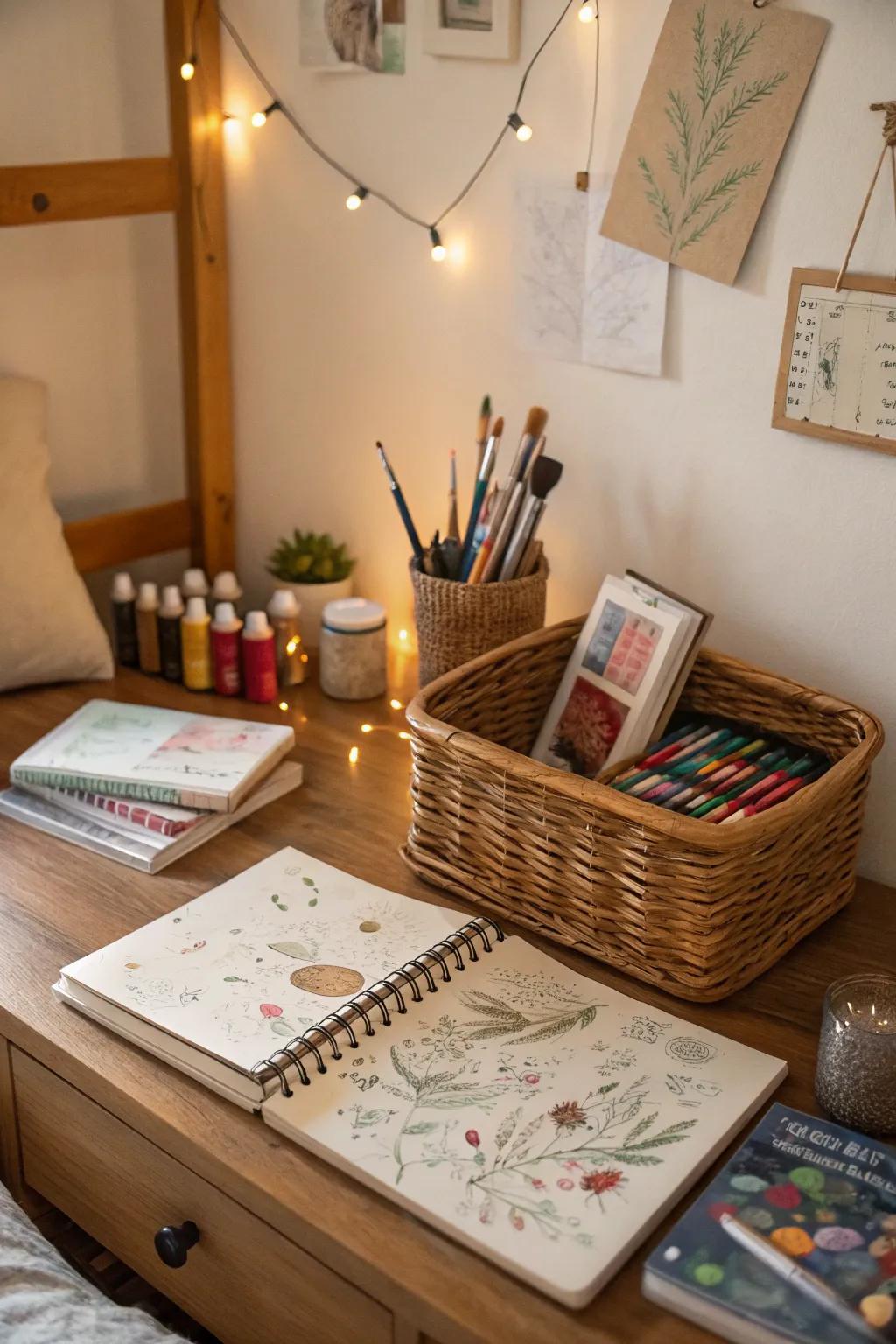 A basket will keep art materials organized, ensuring your creative space remains tidy.
