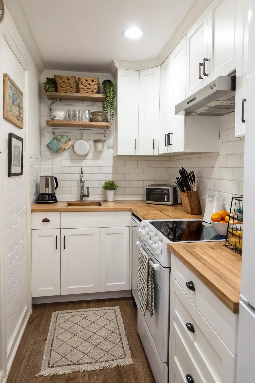This small kitchen uses clever design to create a sense of space.