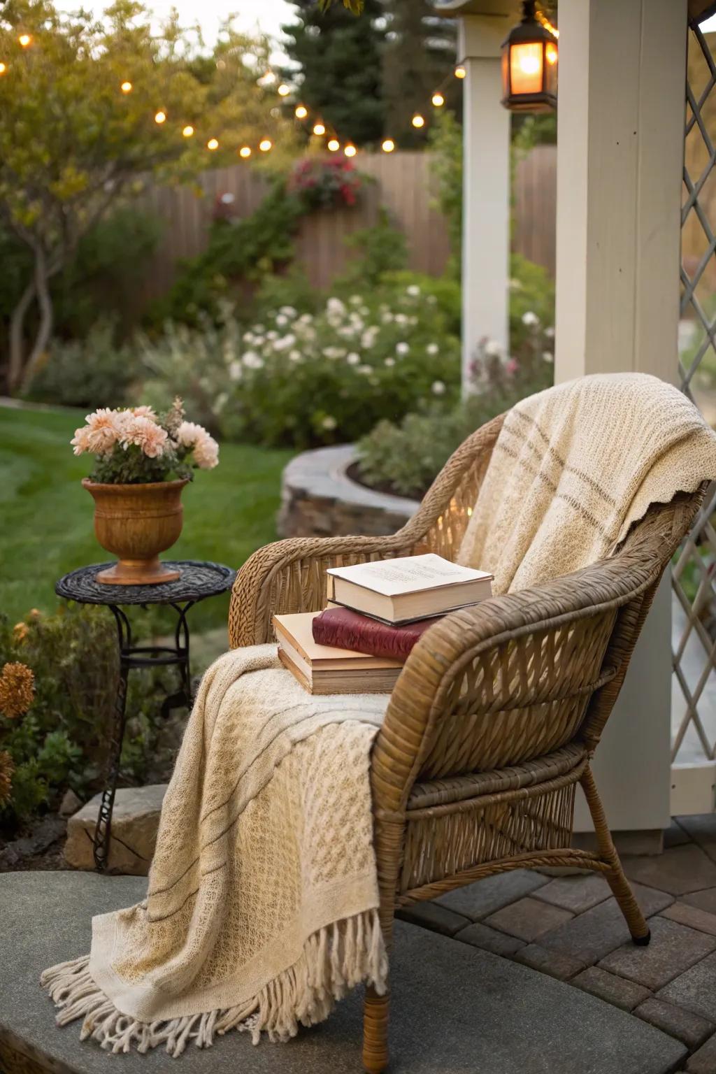 Crafting a serene reading corner with wicker charm.