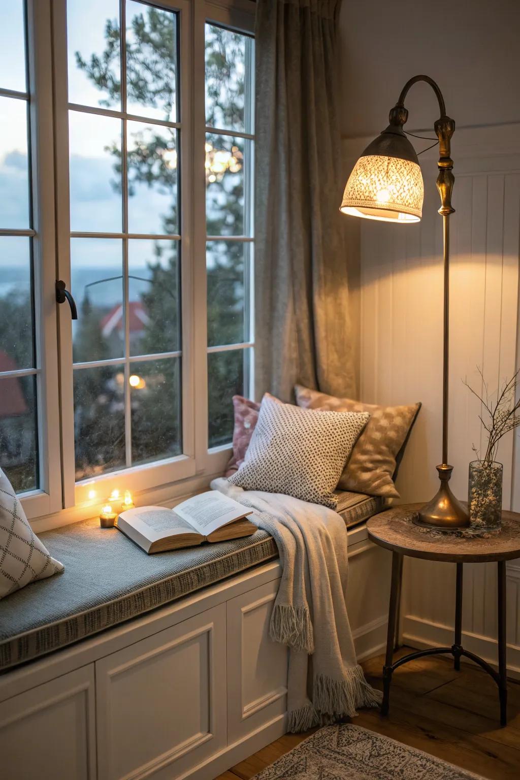 A window space with a light to brighten the area.