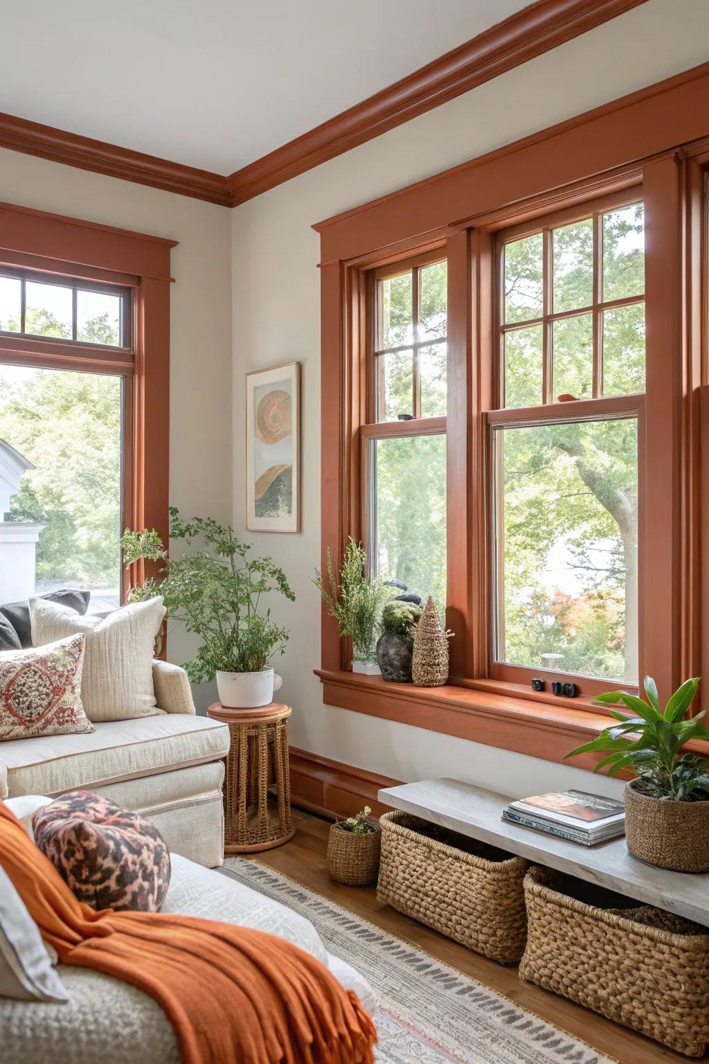 Scorched citrus frames add warmth and energy to a living area.