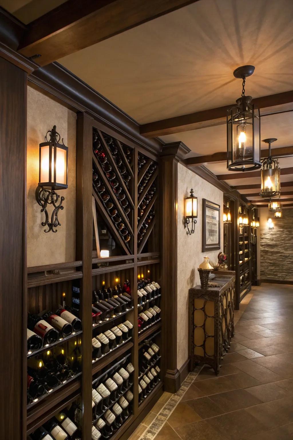 Distinctive wall lights incorporating illumination and individuality within the wine chamber.