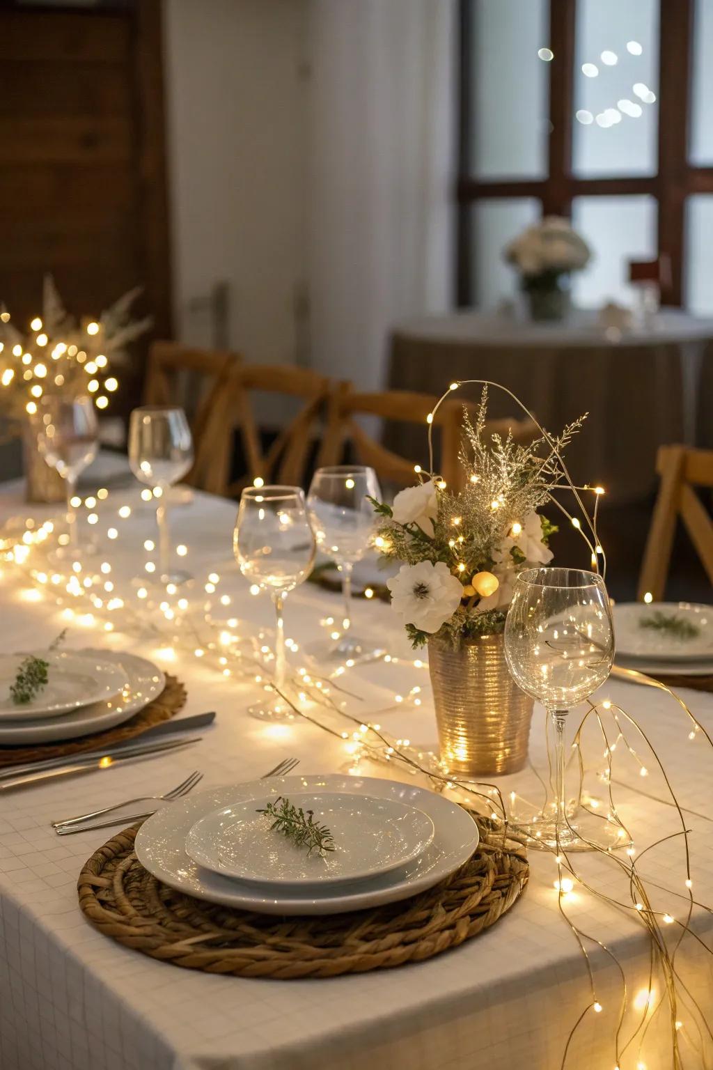 Twinkling lights create a whimsical and enchanting atmosphere.