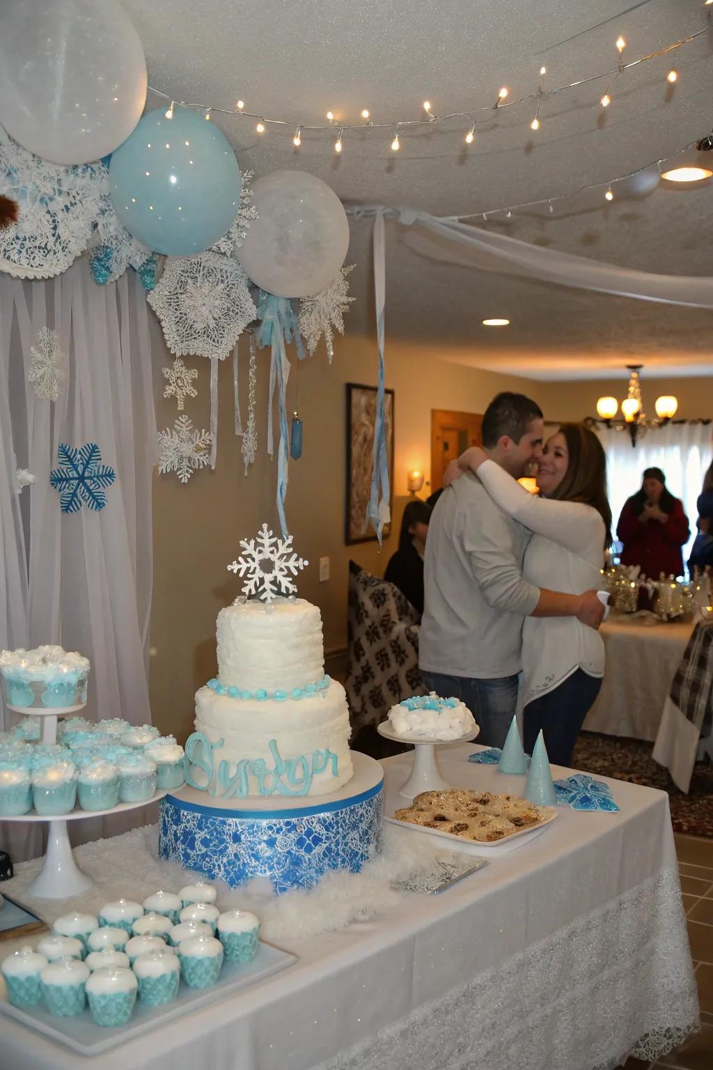 A whimsical Baby’s First Blizzard themed baby shower.