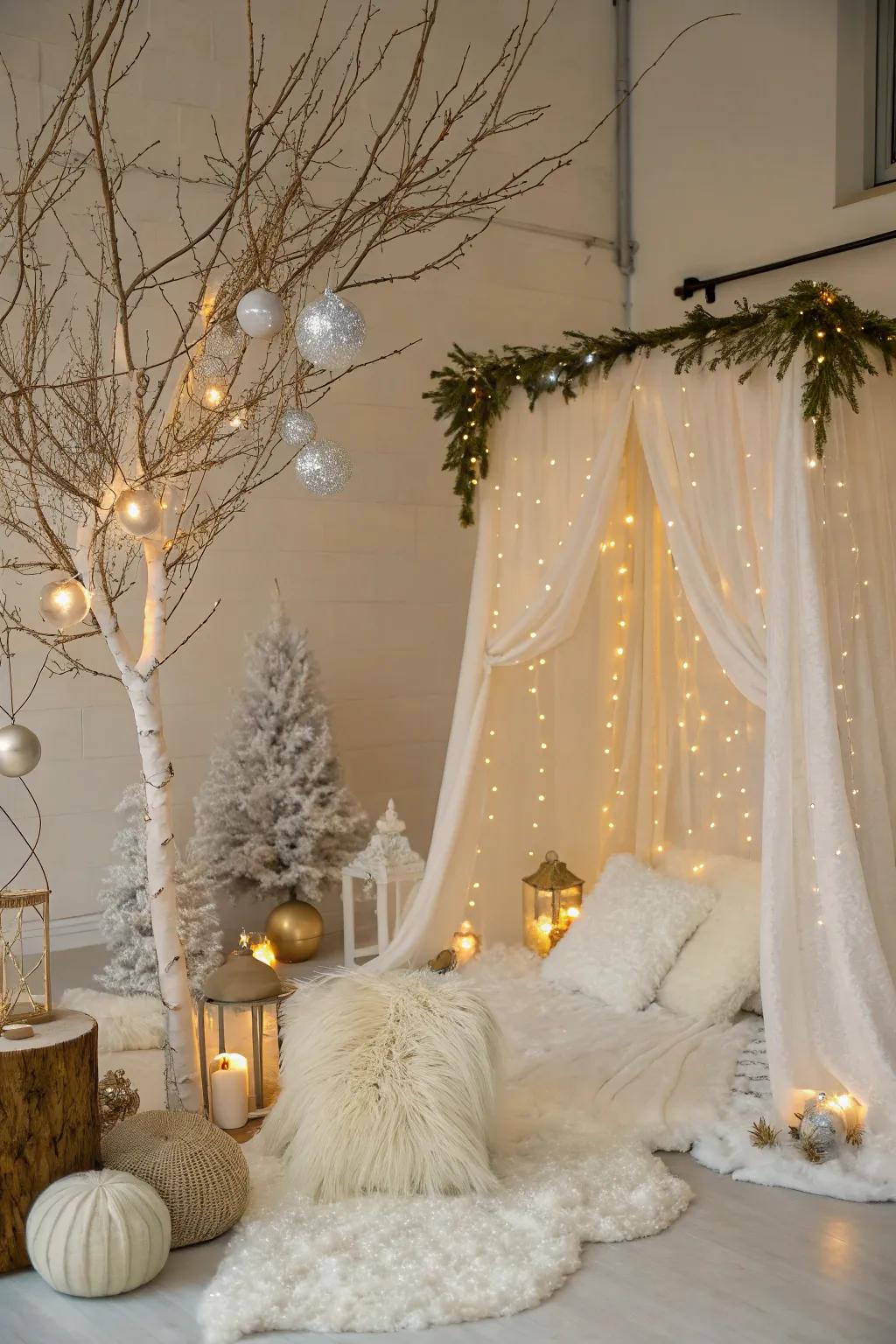 A pristine snow white dream theme filled with layers of white and cream.