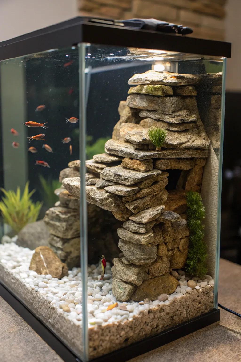 A cavern retreat provides a cozy refuge for your fish.