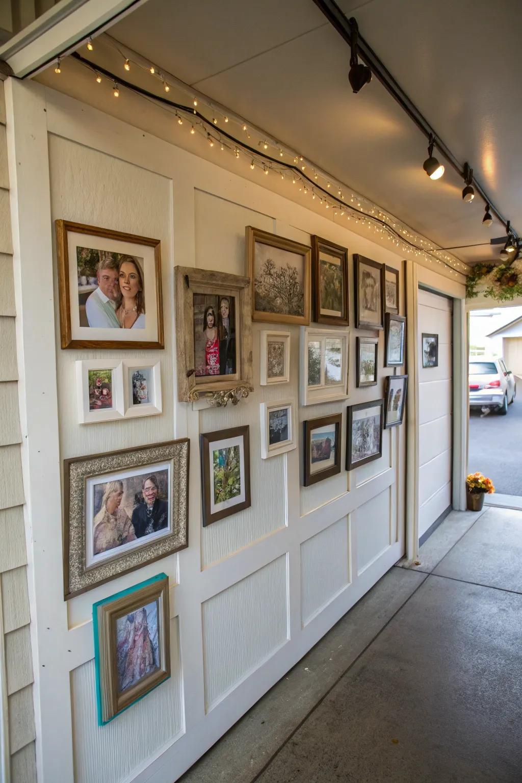 Family photos give your garage a personal, inviting touch.