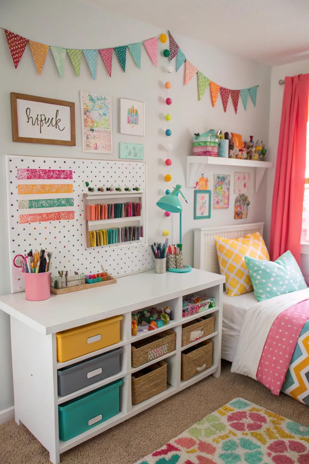 A personalized craft area inspires artistic endeavors and creativity.