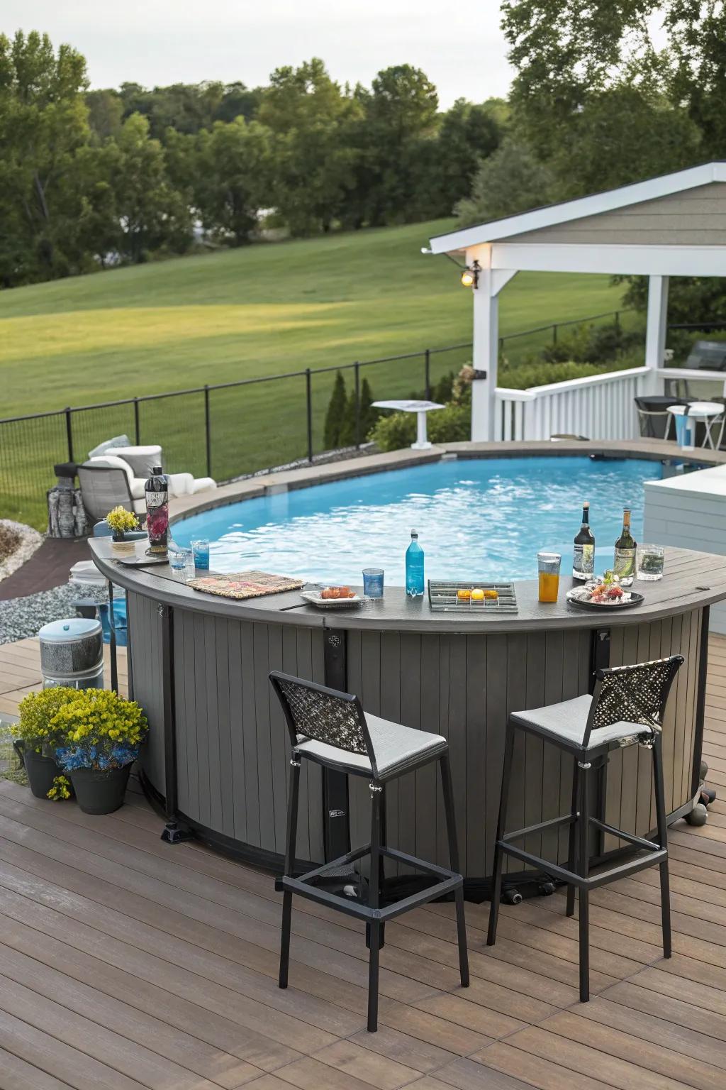 Ready made bars provide a swift solution for elegant poolside gatherings.