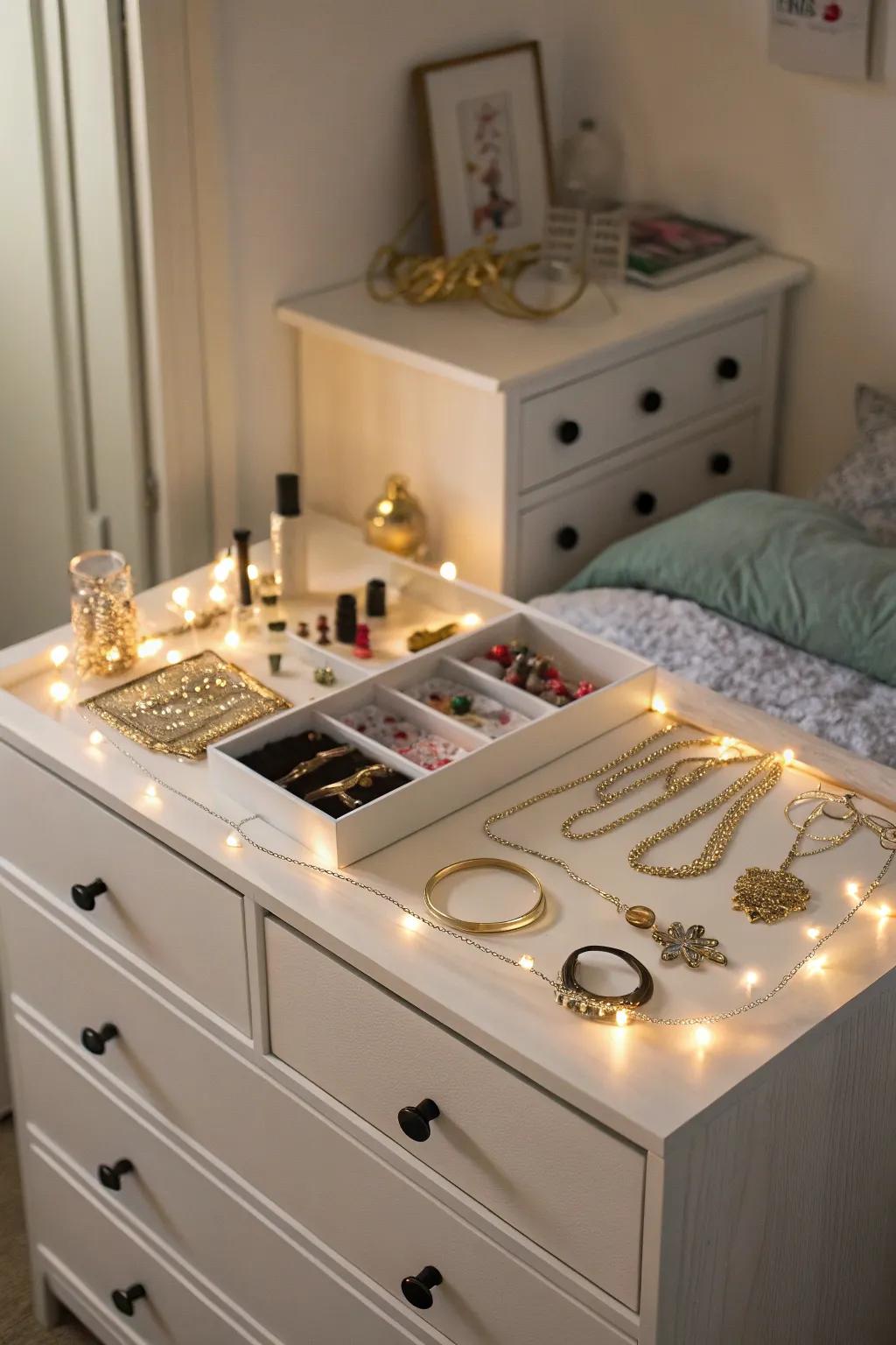 Introduce a touch of sparkle to your dresser display.