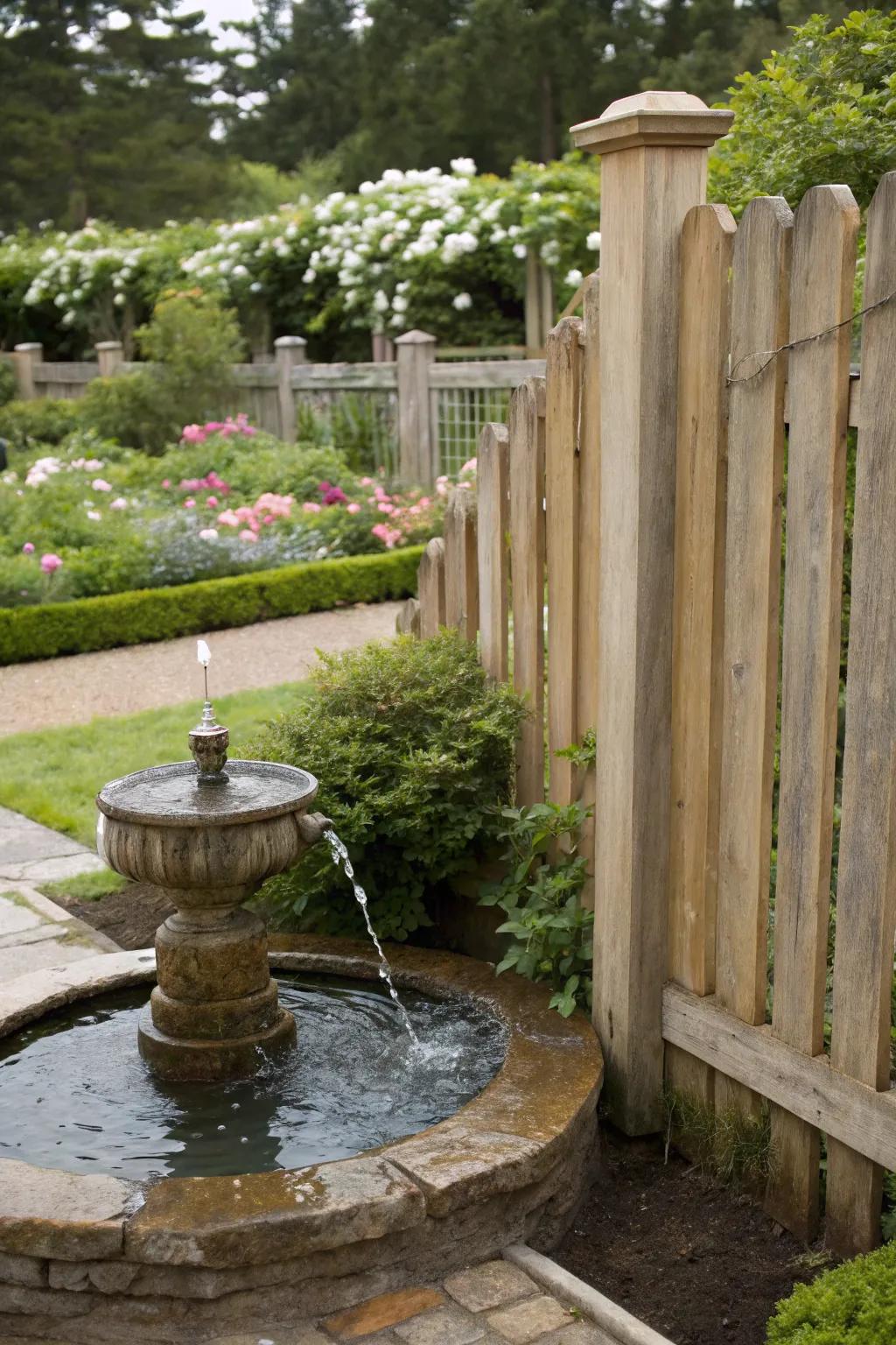 A water feature adds tranquility and charm.