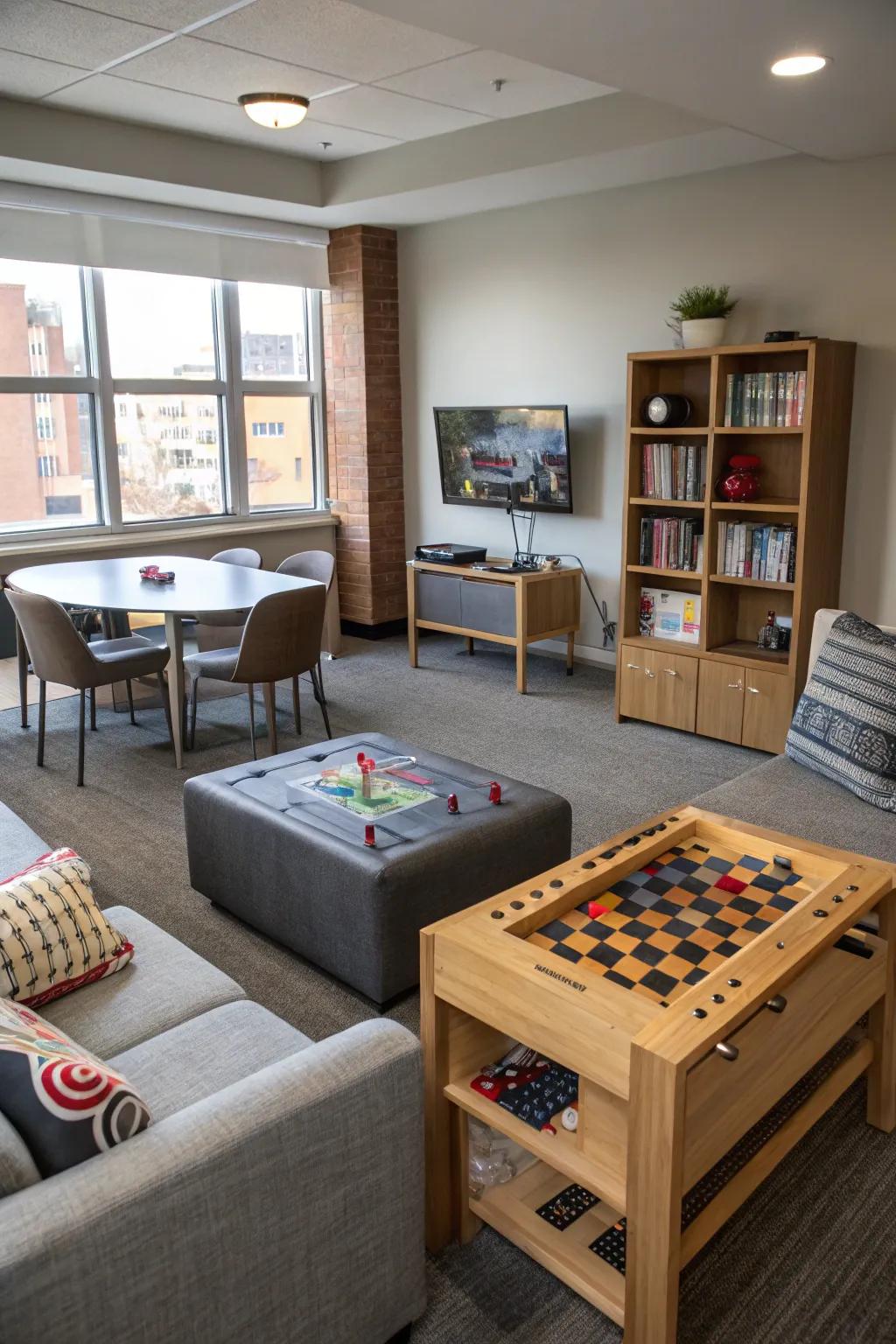 Modular furniture allows for flexible arrangements in your game room.
