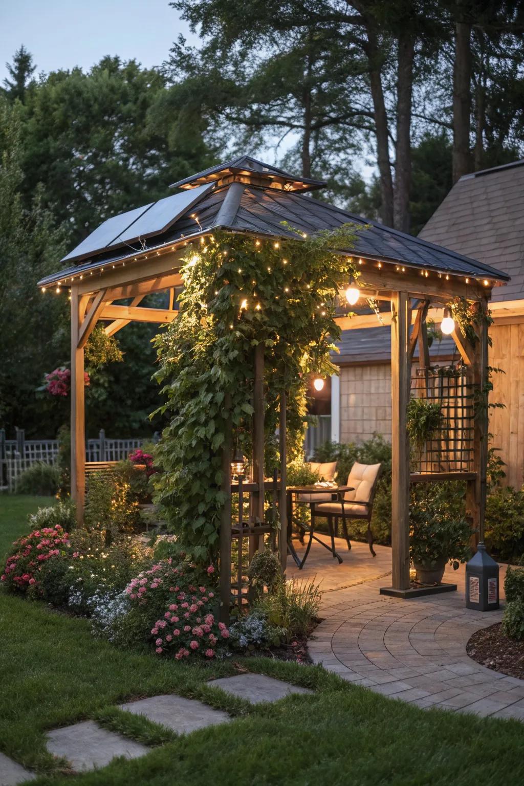 A modern PowerGazebo, optimal for evening events.