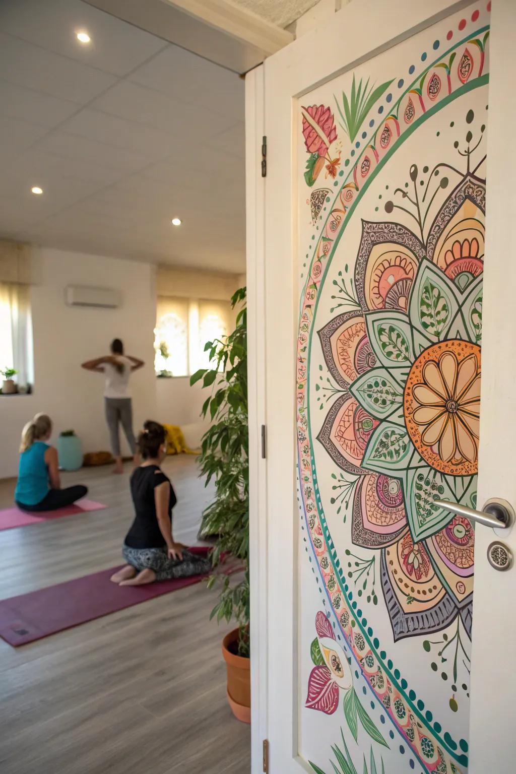 A circle-decorated door, enhancing tranquility and focus.