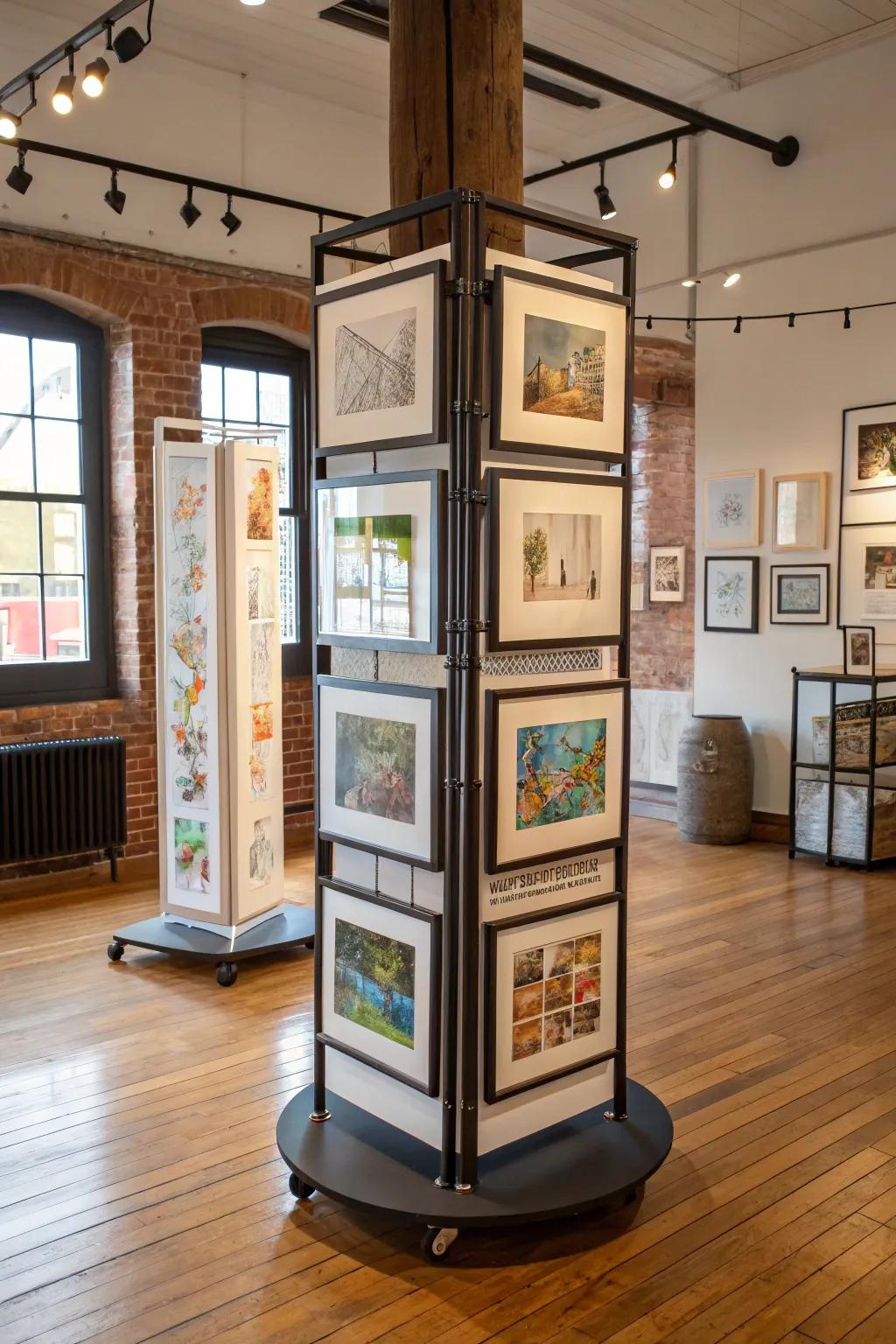 A revolving presentation arrangement for art prints, ideally suited for sustaining items fresh.