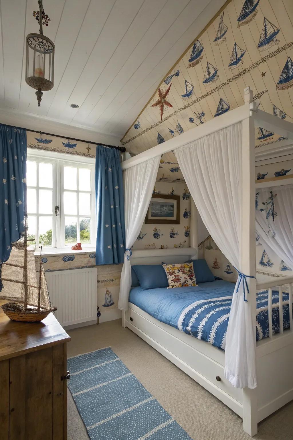 A nautical theme brings a refreshing and adventurous spirit to your attic.