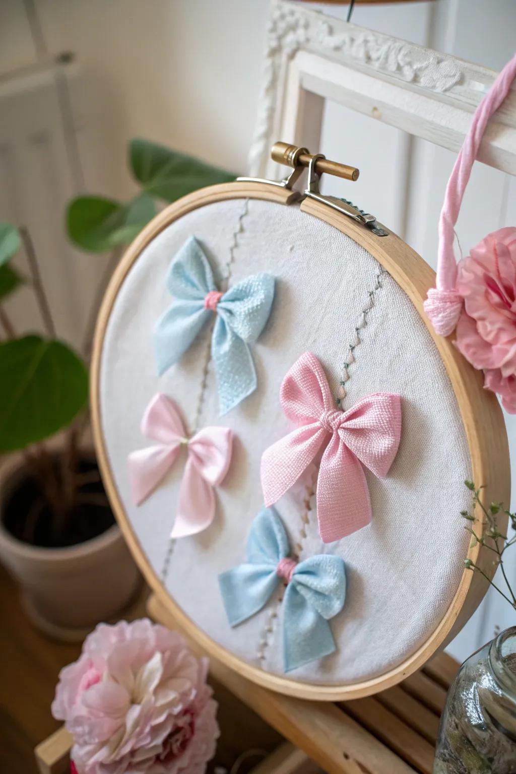 Unique embroidery hoop holders designed for baby bows.