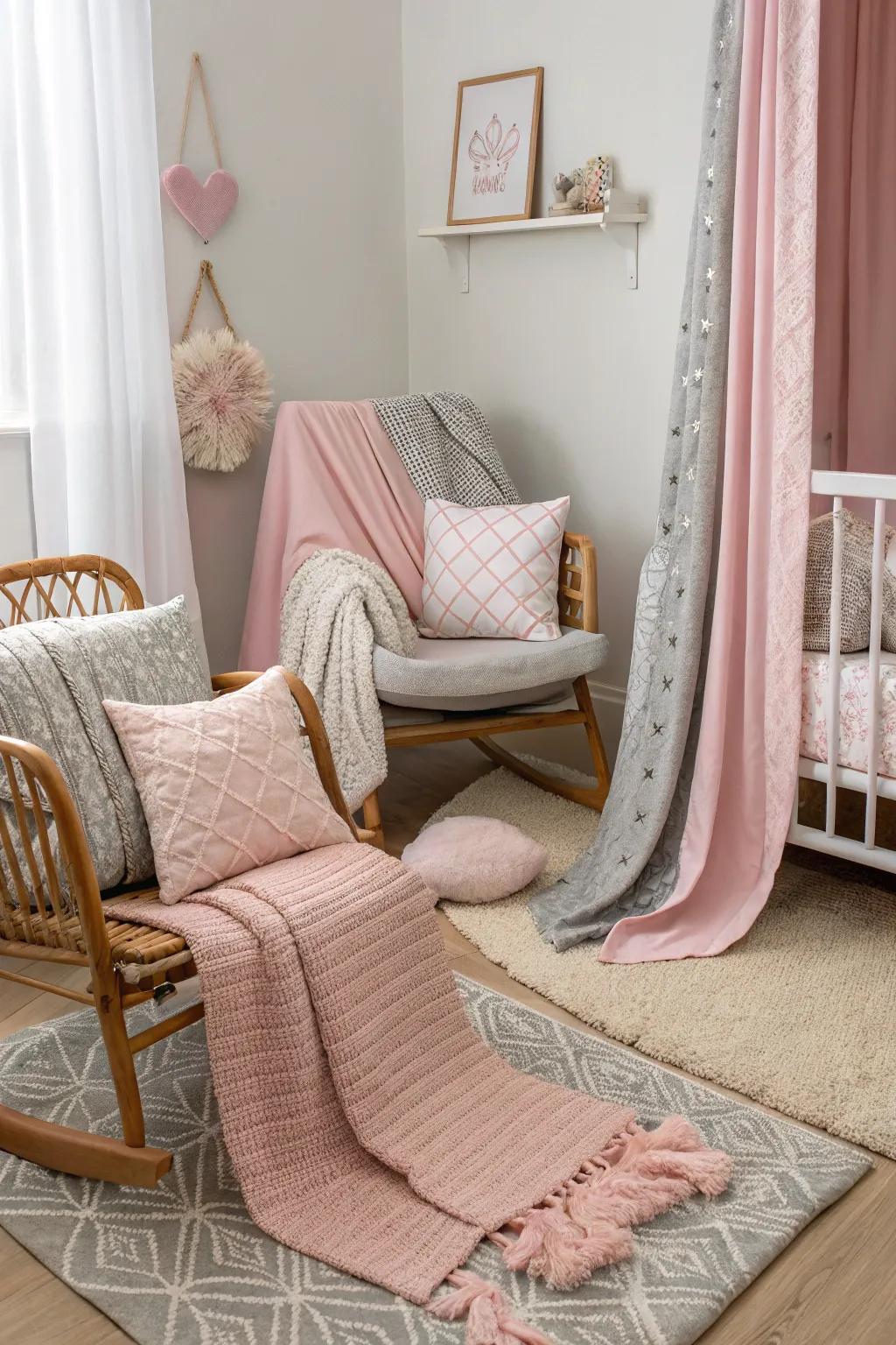 Layered textiles add warmth and snugness to the nursery.