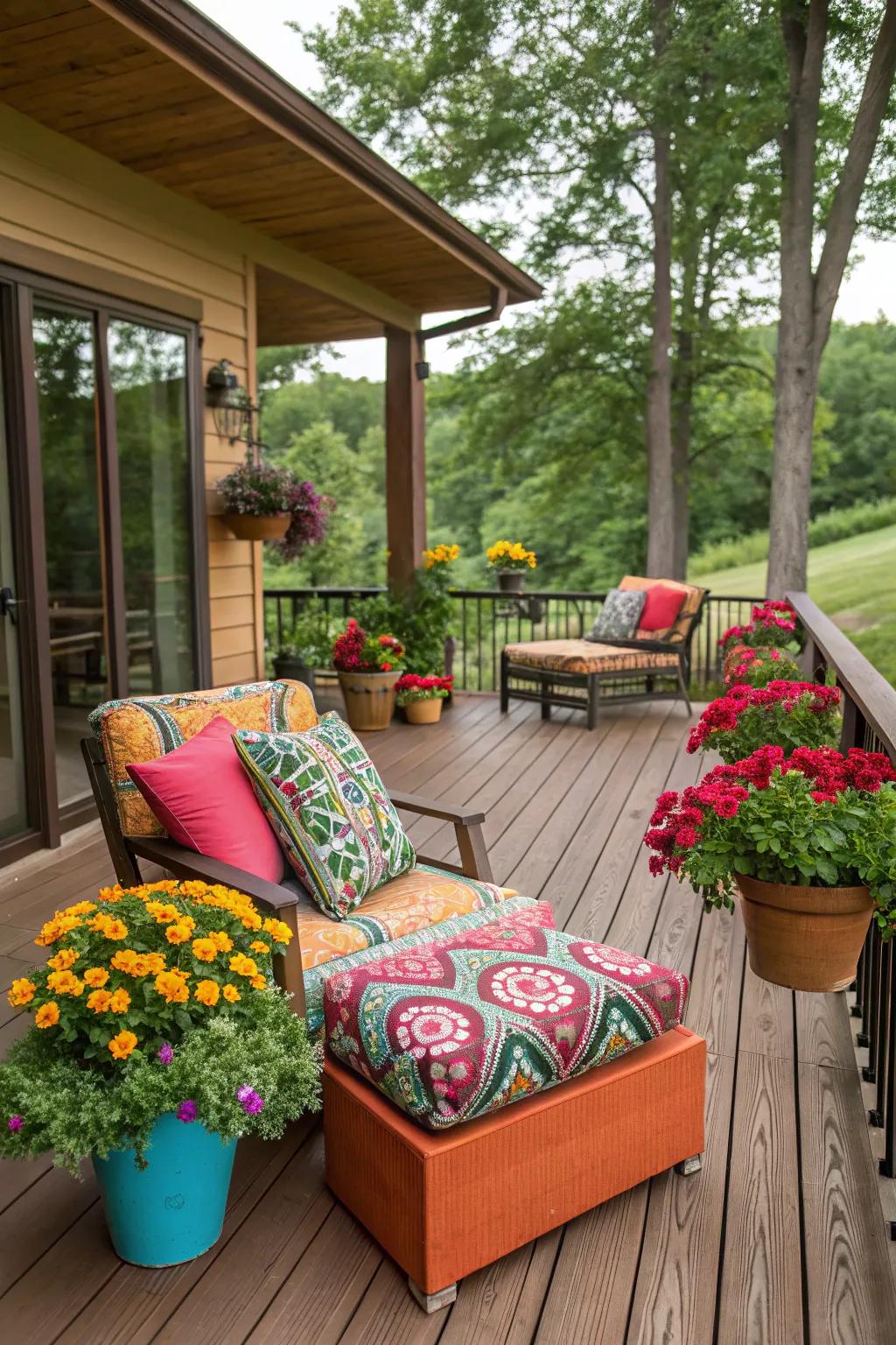 Striking hues infuse vitality and individuality into your terrace.