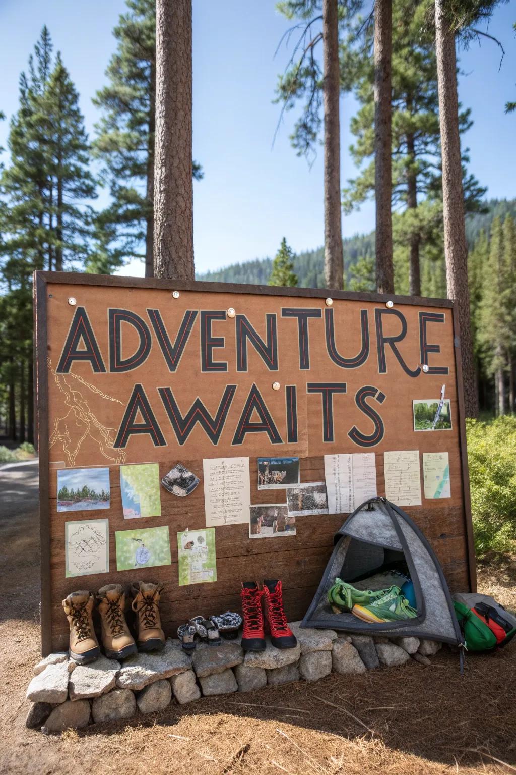 A camping-themed bulletin board to inspire adventure and discovery.