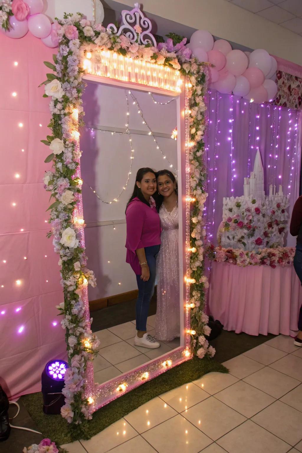 A mirror photo booth captures magical memories.