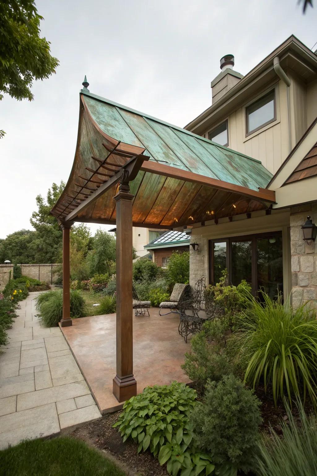 Add timeless elegance with copper awnings.