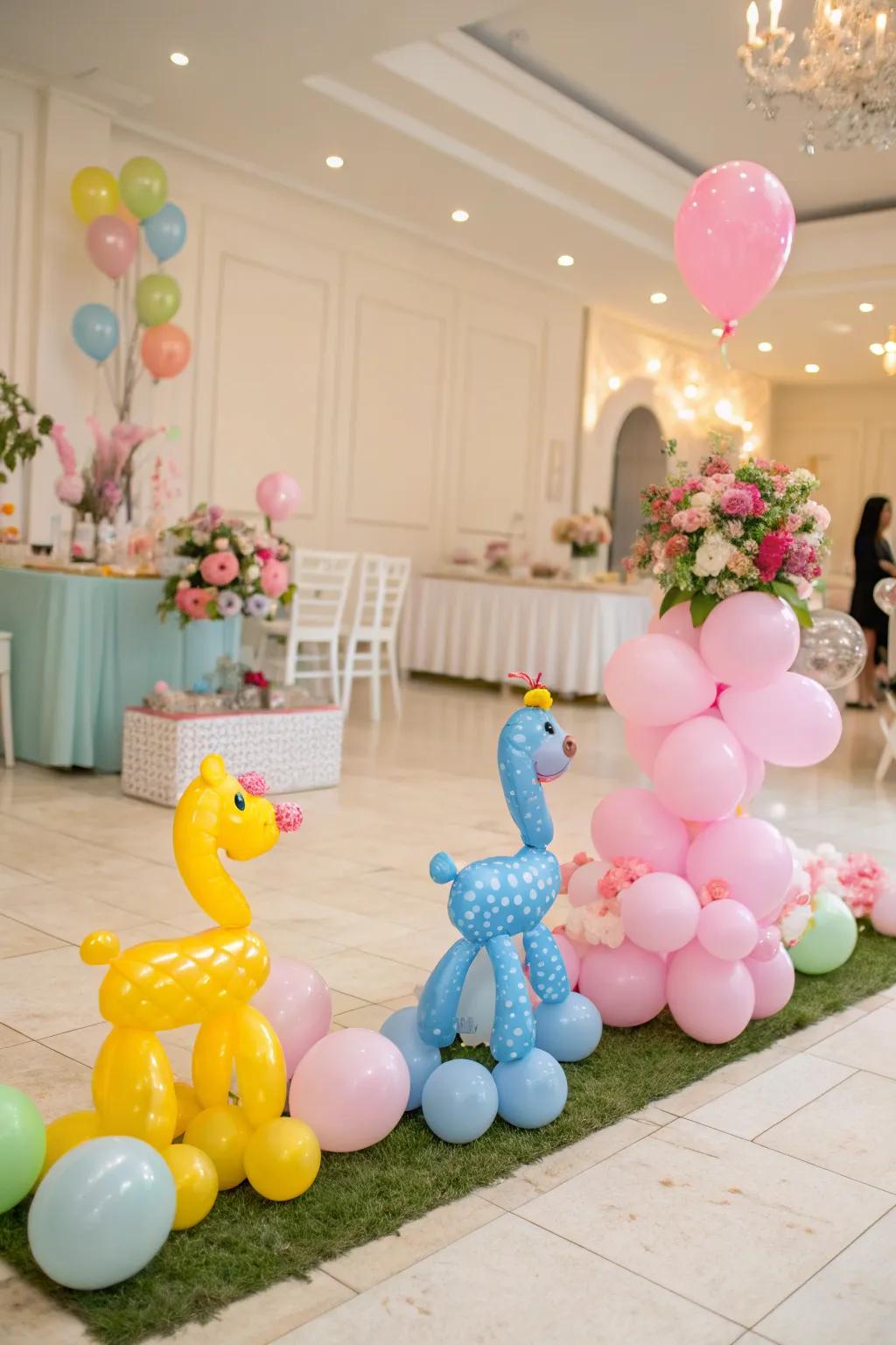 Playful balloon figures add a delightful touch to the celebration.