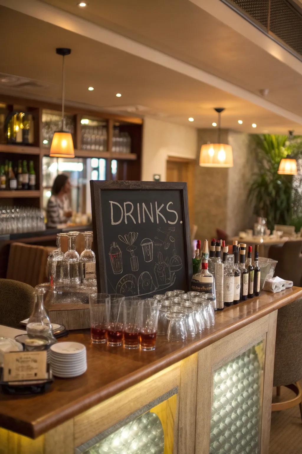 A chalkboard listing enriches your bar with charm and precision.