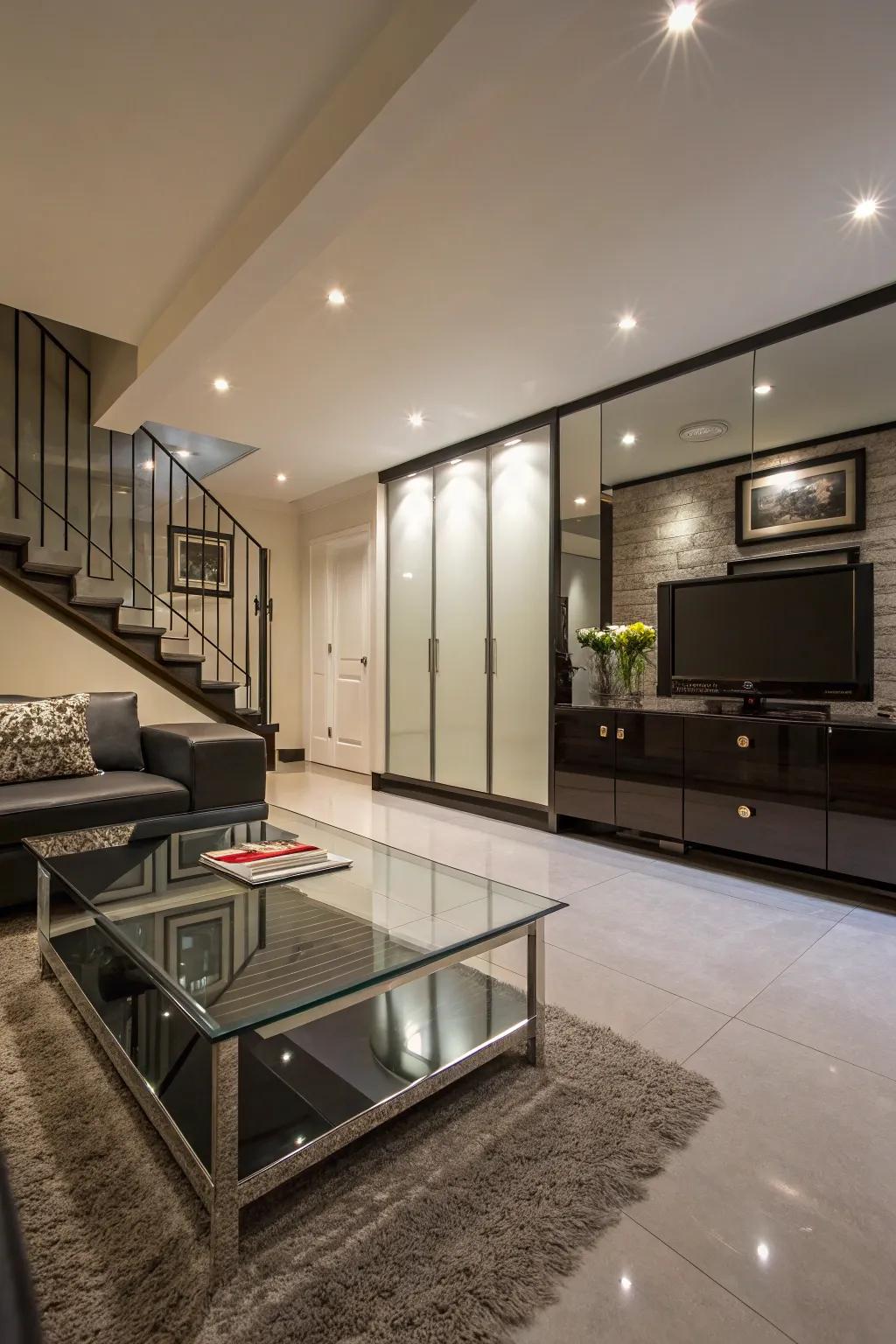 Surfaces that reflect the light will emphasize light and style.