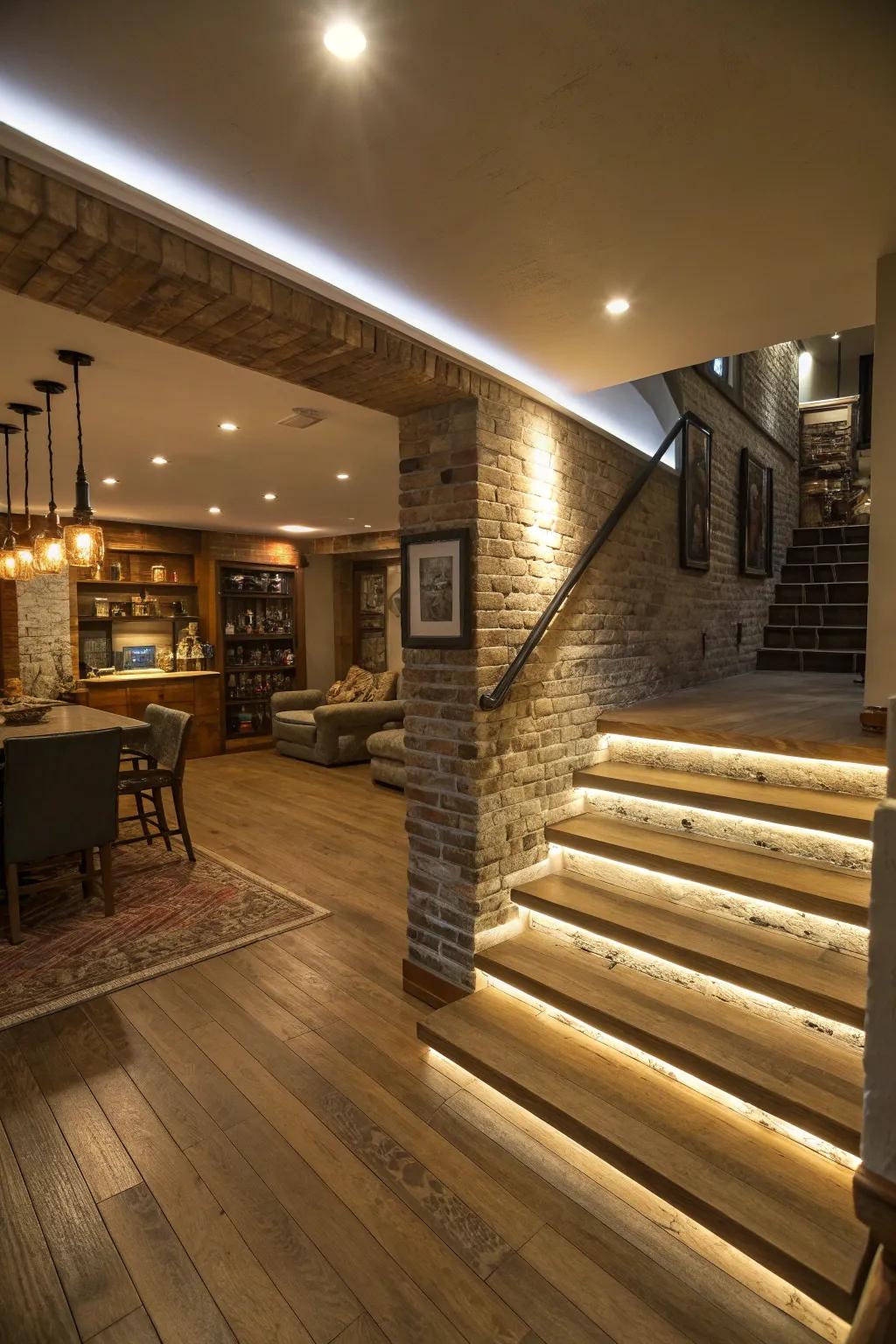 Tiered illumination establishes customizable ambiance.