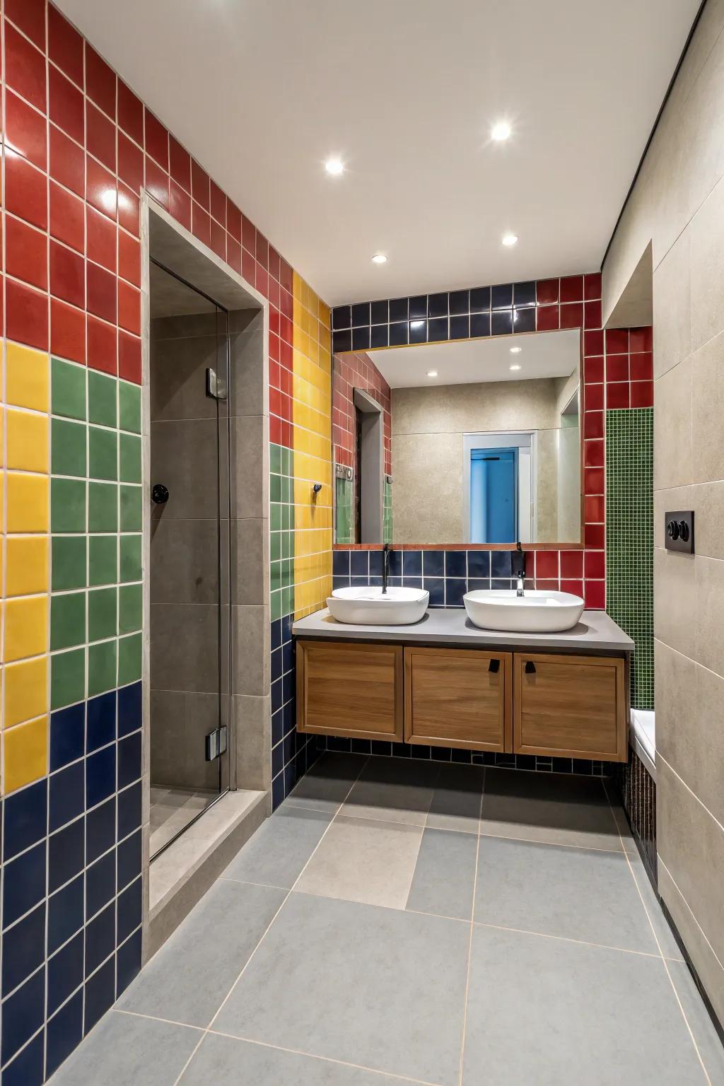 Eye catching hues transform bathrooms with vibrant style.