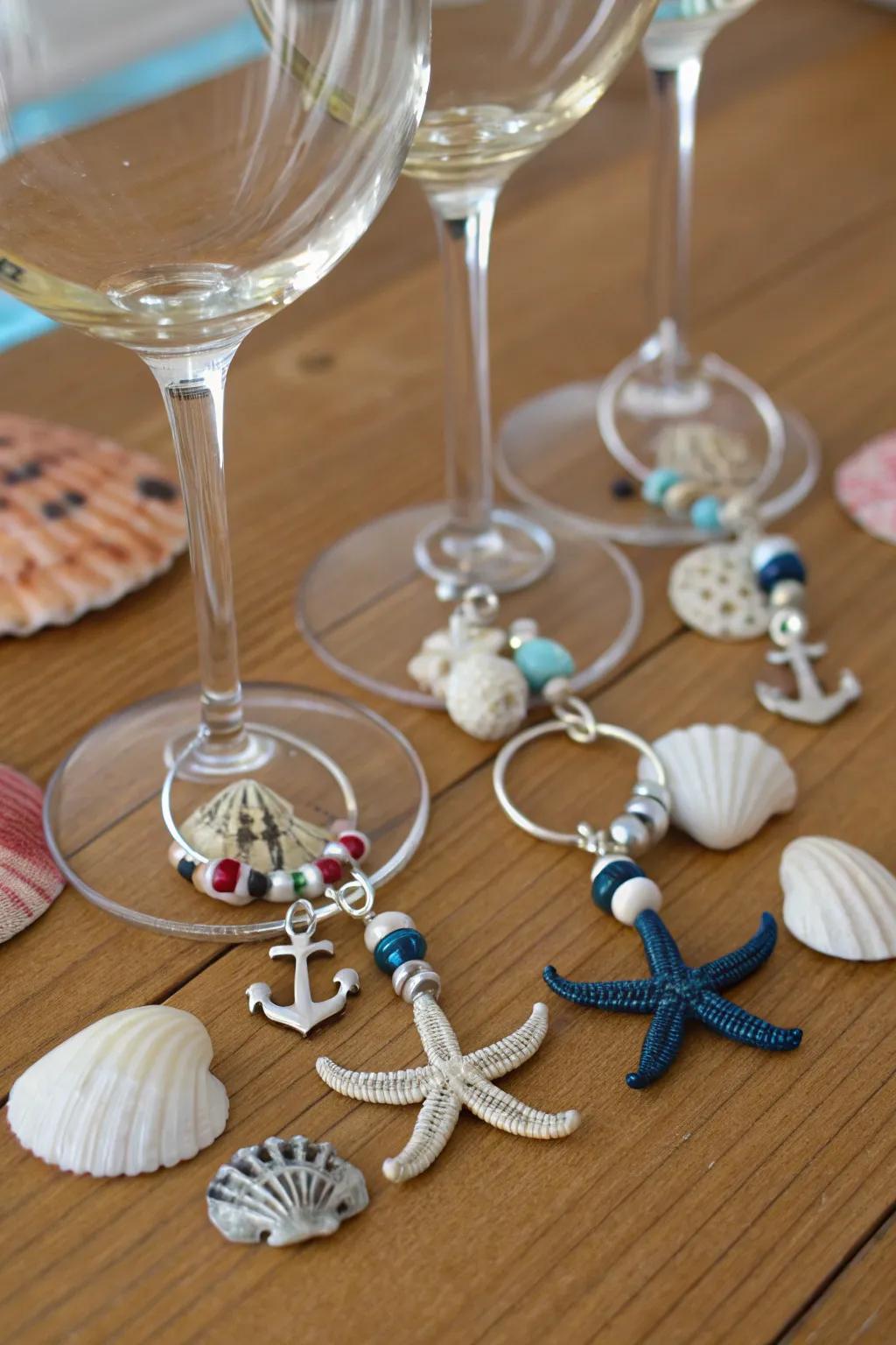 Add a touch of ocean charm to your gatherings with coastal wine glass charms.