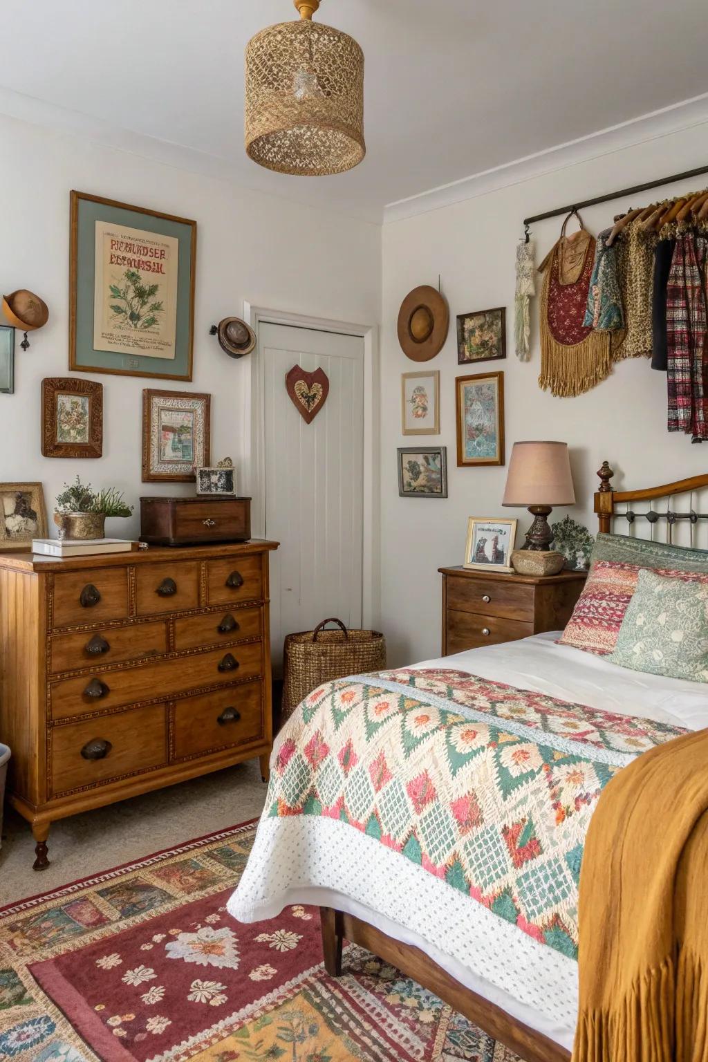 Different era treasures add unique character and charm to this personalized bedroom.