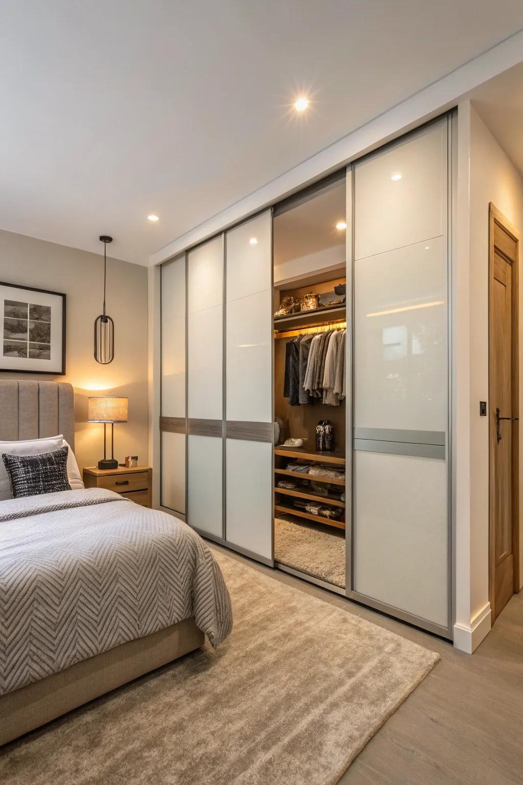 Upgrade your boudoir using modern sliding door closets.