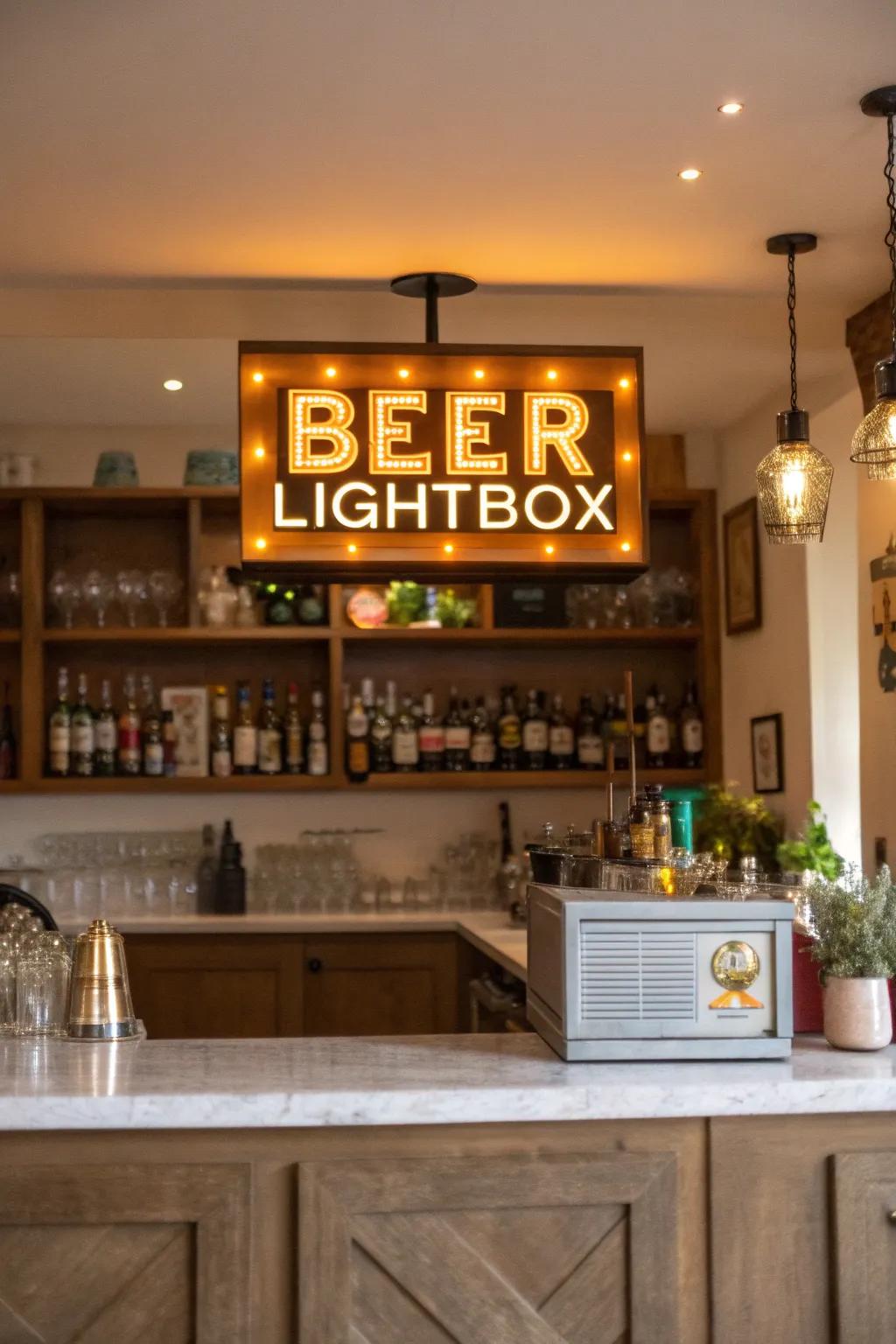 Brewing lightbox placards illuminate your location stylishly.