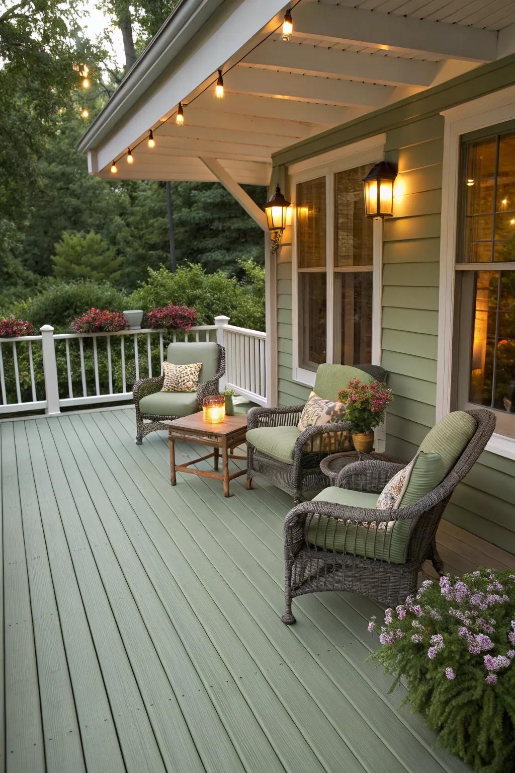 Sage decks create a calming and earthy outdoor retreat.