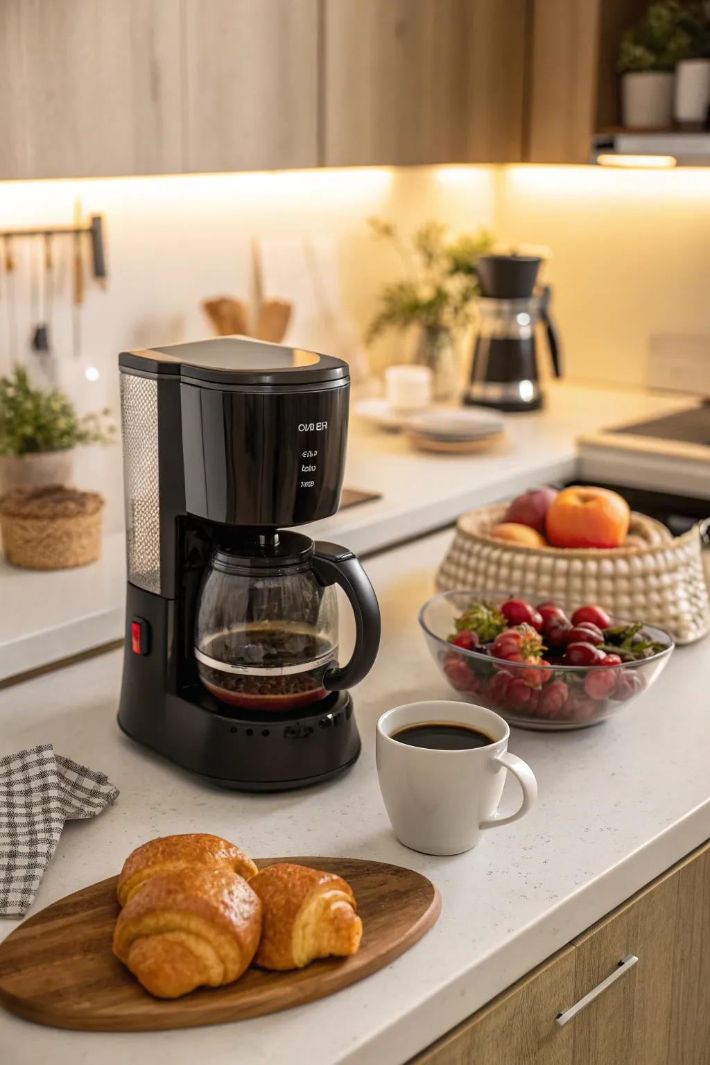 A smart coffee maker adds luxury to morning.